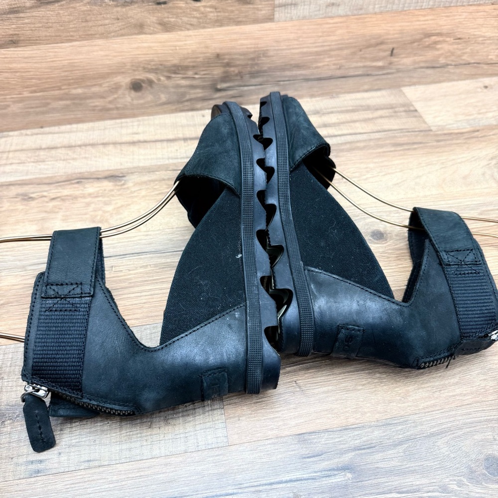 Sorel Wedges Women's size  8 Joanie Black Leather Espadrille Sandals Shoes - Picture 6 of 8